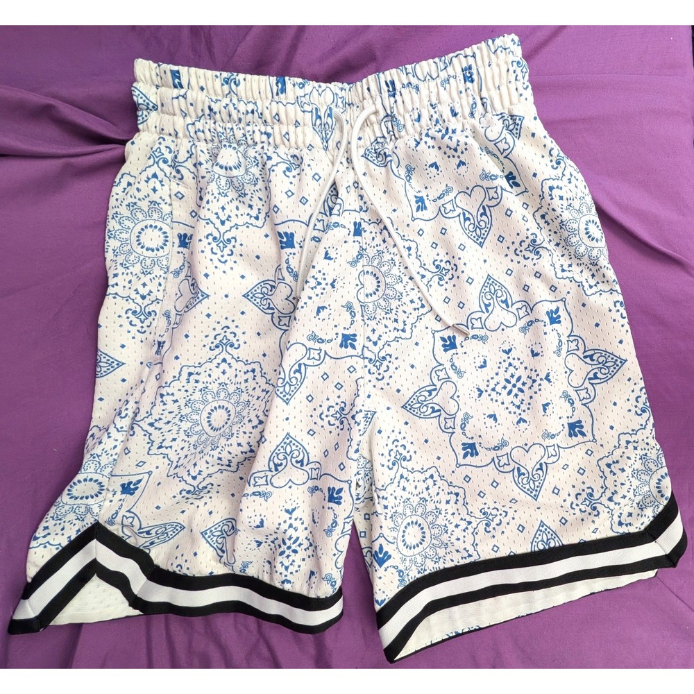 LCKR Mandala Paisley Shorts Mesh Lined Pockets S/P White Blue Swimwear